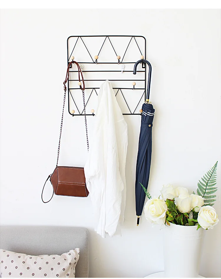 INS Wall-mounted Porch Hanging Coat Rack Home Metal Clothe Door Hook Debris Finishing Shelf Living Room Bedroom Decorative Frame