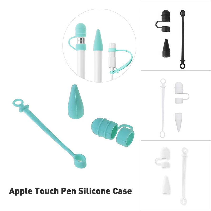 

Soft Silicone Holder Cap Nib Tip Cover Cable Adapter Tether Touch Pen Kit For Apple Pencil Anti-Lost Strap For iPad Pencil Cover