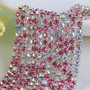 

2.5mm 10M Mixed Colour AB Applique Sew On Rhinestones Chain Sliver Base Encryption For DIY Crafts Jewelry Findings