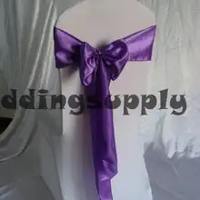 100 г. фиолетовая атласная лента для кресло Свадебные Чехлы для стульев пояс-кушак ленте стул для банкета