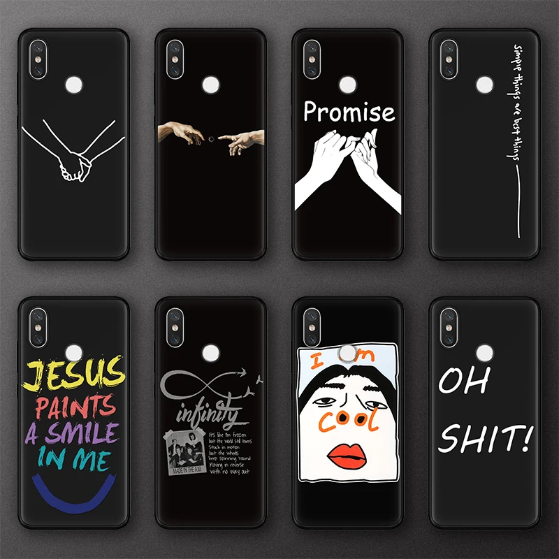 

Black Silicone Fashion Messages Case For Xiaomi Redmi Note 5 Plus 6 S2 3 3S Pro 5A 6A 4A 4X 3 4 Global Fundas TPU Couple Gifts