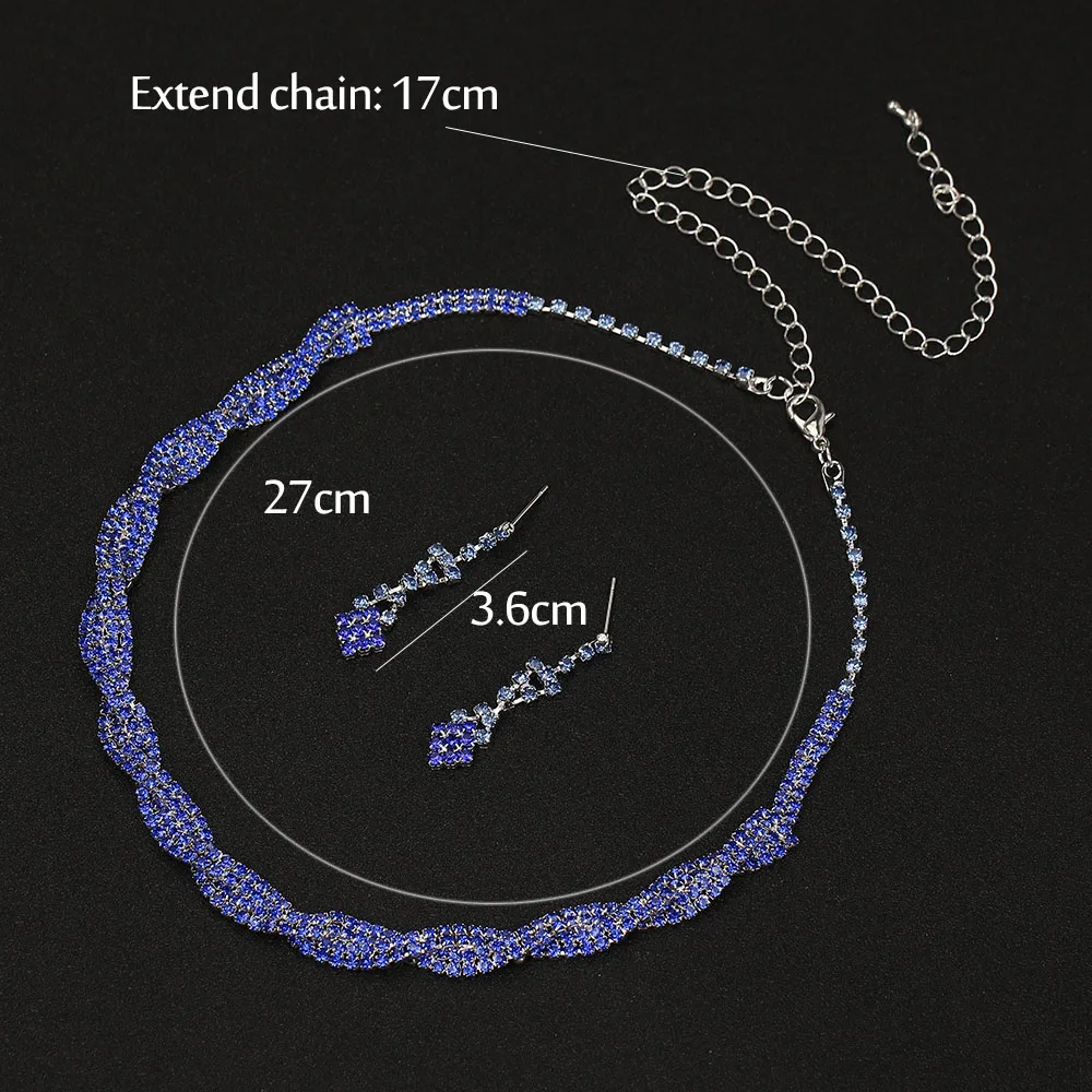 TREAZY Королевский синий кристалл горного хрусталя Свадебные Ювелирные наборы для женщин твист колье ожерелье серьги свадебные ювелирные наборы