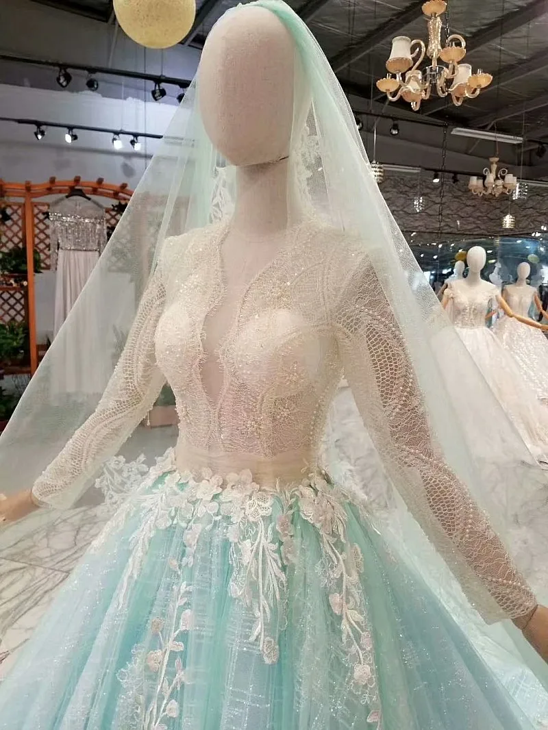 Vestido Debutante Gowns бальное платье Бальные платья салатовый зеленый v-образный вырез с длинным рукавом бальное платье