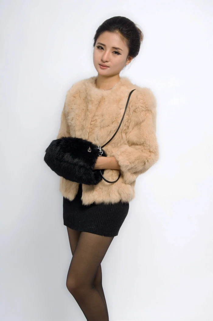 Natural Leather Bag Rabbit Hands Muff Portable Real Hair