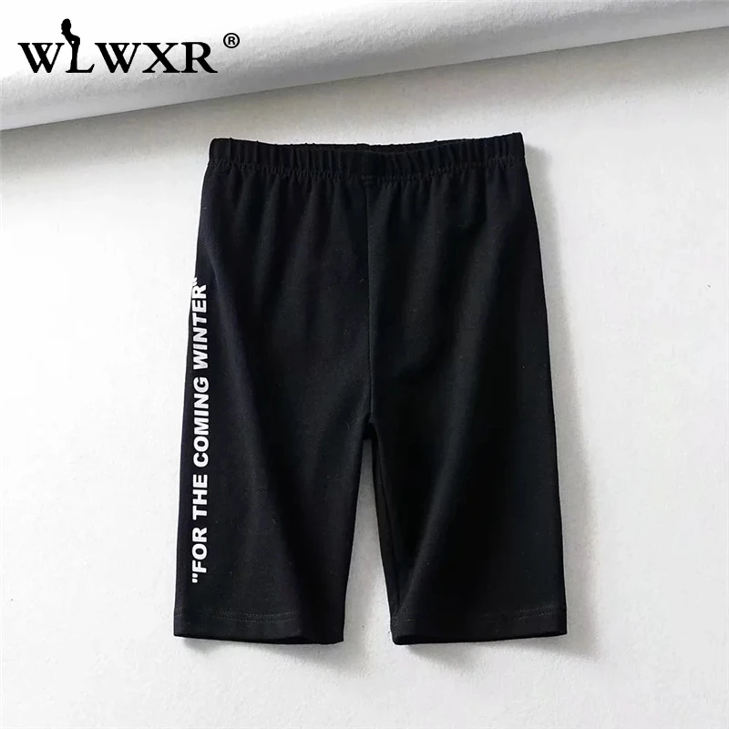 WLWXR уличная летняя одежда для фитнеса байкерские шорты для женщин для тренировок эластичные шорты с высокой талией женские облегающие шорты с буквенным принтом - Цвет: Черный