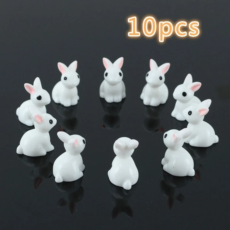 

10 Pcs Miniature Mini Rabbit Resin Garden Fairy Ornament Flower Plant Pot Home Figurine Animal Decor BDF99