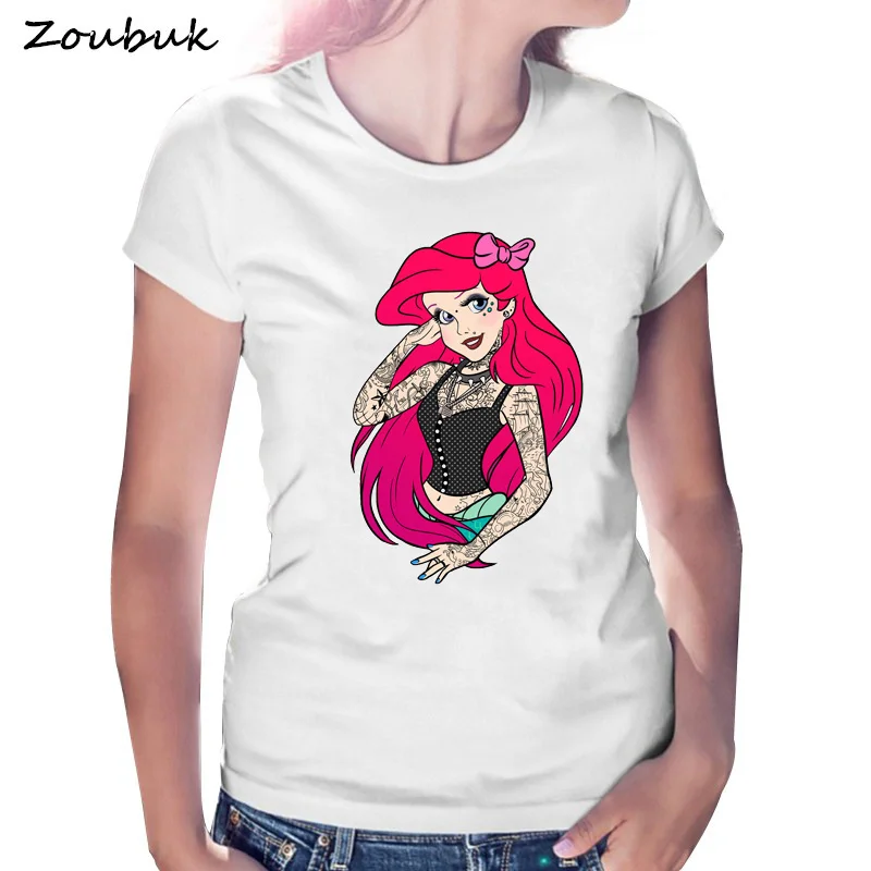 

2018 Fashion Tattoo Alice Princess T Shirt Women Harajuku T-shirt Female Summer Casual punk Tshirt Lady Cartoon tumblr tops tee