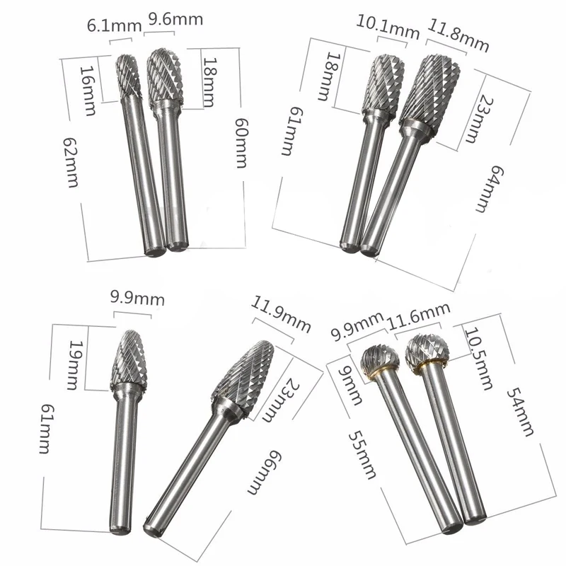 8PCS x 1/4'' Shank Double Cut Carbide Burr Die Grinding Rotary Bit Set W/Case