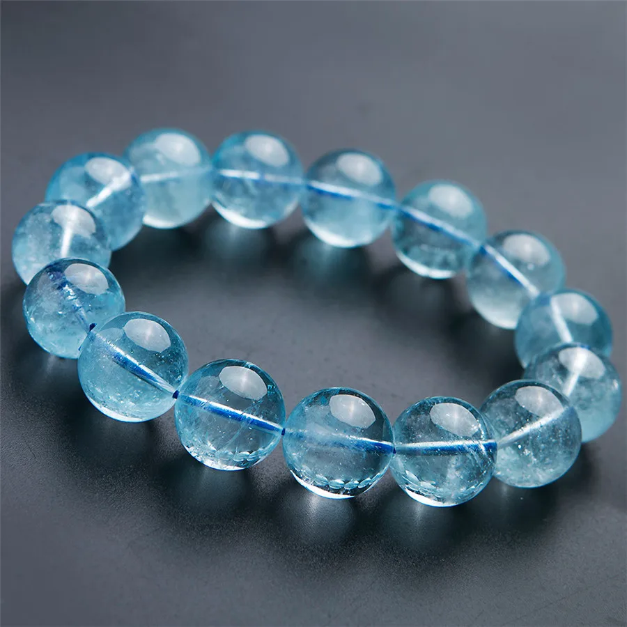 Настоящие натуральные синие браслеты с топазами для женщин, драгоценный камень, стрейч, прозрачный, целебный кристалл, Круглый браслет из бисера 12 мм, 13 мм, 14 мм, 15 мм, AAAAA
