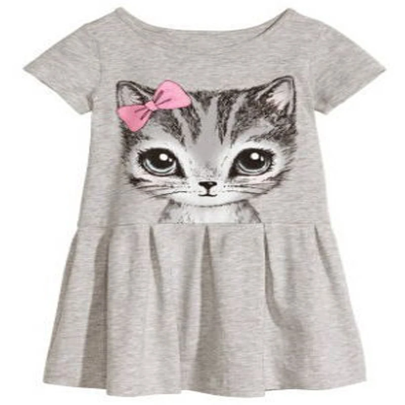 

Girl dresses kids casual cat print clothes for little girl short sleeve dress summer clothing toddlers girls animal costume pink