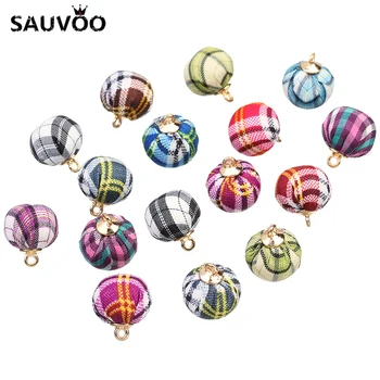 

SAUVOO 24pcs Mixed Color 15mm Cloth Fabric Round Ball Charms Pendants End Beads With Hole for DIY Handmade Jewelry Findings
