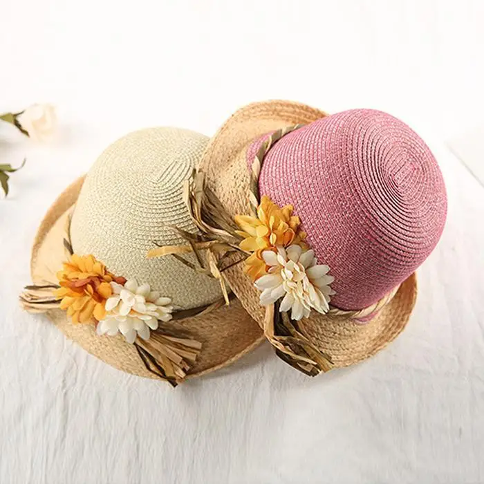 Для женщин Мода Лето круглый цветочный солнцезащитный крем ультрафиолет пляж бежевый, розовый, кофе твердая шляпа