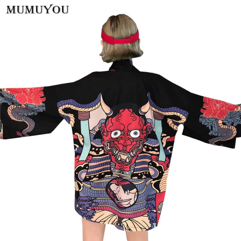 

Women Vintage Thin Sunscreen Coat Kimono Cartoon Cardigan Japan Style Harajuku Loose Outwear Open Stitch Jacket Tops 226-180