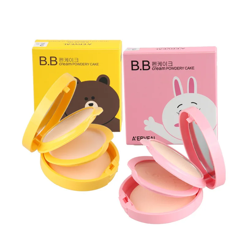 

New Dry and wet dual-use Cartoon Double-deck Powder cake Double Oil control Refreshing Thinning Lasting