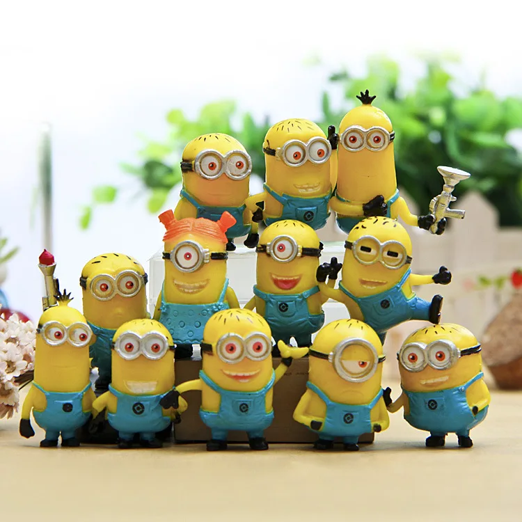

12pcs 3D Minions Miniature Figurines Toys Small yellow Man 3D Figures Desktop Similar Model Decoration Kids Gifts