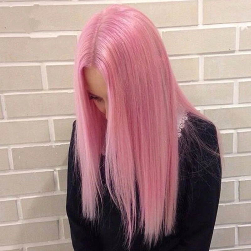 Fashion straight human hair pink lace front wig full lace human hair