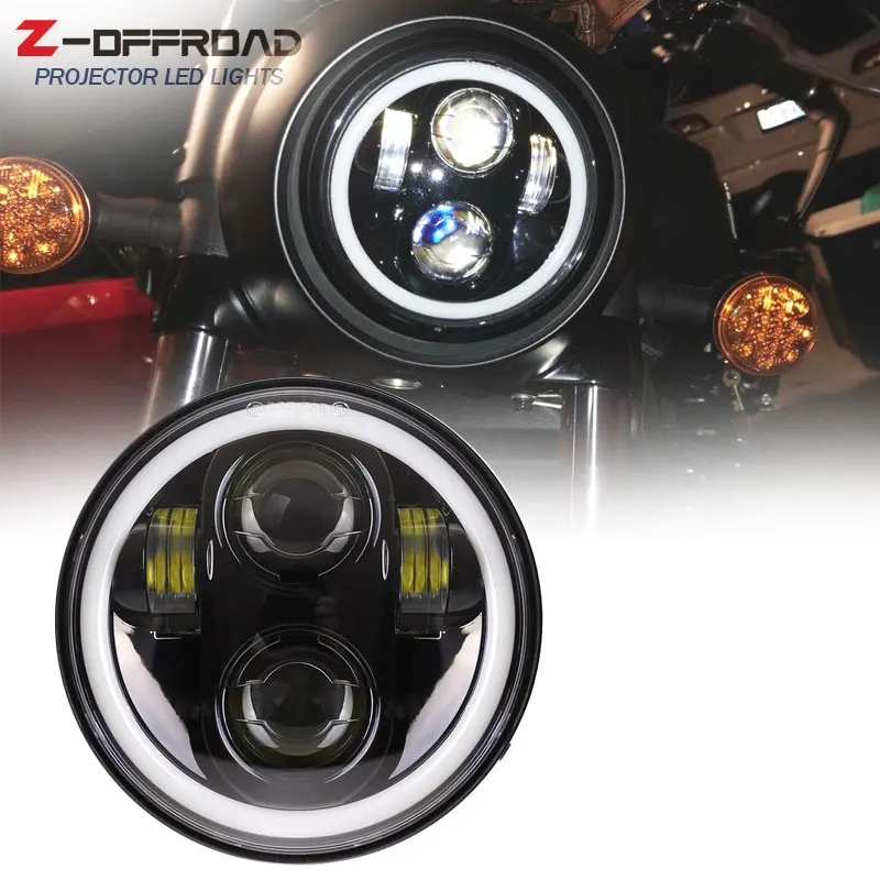 

For '15-'17 Indian Scout 5 3/4 5.75 Inch Light LED Headlight White Halo with DRL Projector With Angel Eye For Victory Octane