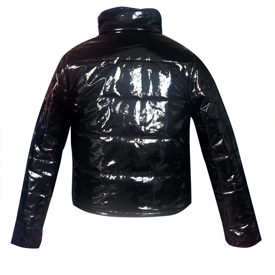 HAOYUAN Plus Size PU Leather Bubble Coat Warm Clothes Short Parka Padded Jacket Outerwear Ladies Long Sleeve Winter Jacket Women