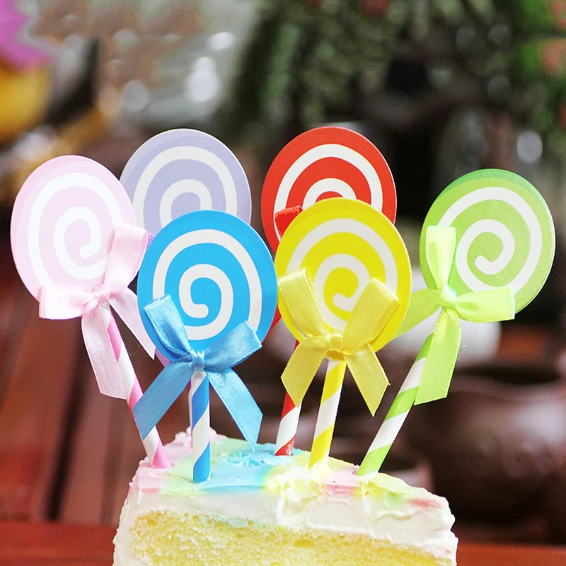 Lollipop Shaped Birthday Insert Cards Party 6PCS/Set Candy Color Bowknot Festival Decoration Cake Decorations Lollipop Shaped Birthday Insert Cards Party 6PCS/Set Candy Color Bowknot Festival Decoration Cake Decorations