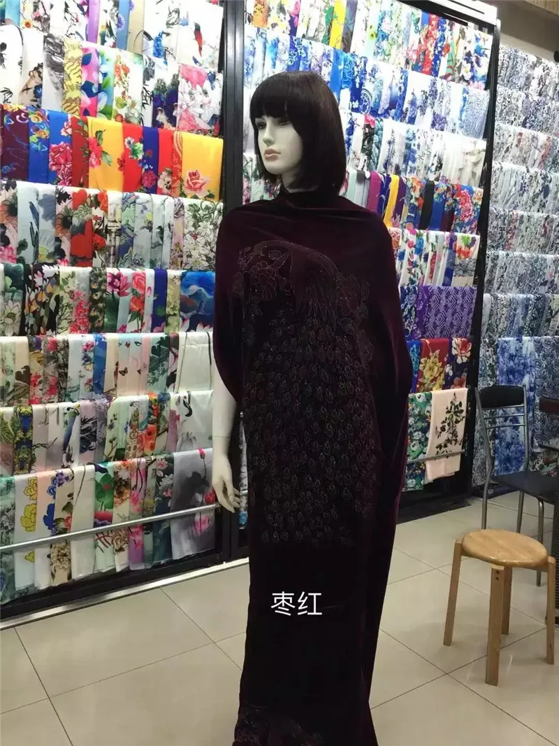 Синий черный фиолетовый павлин позиционирования цветы маркировки жаккард стрейч бархатная ткань материал для платья Qipao одежда - Цвет: Бургундия