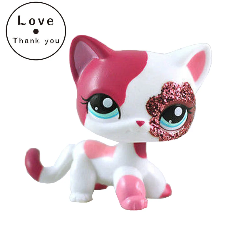 

pet shop toys #2291 short hair cat Sparkle Eyes White Red kitty Action Figure For Kids Gift