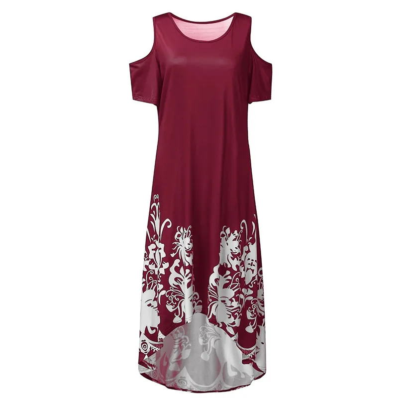 2019 New Summer Women Casual Plus Size Print Dress O-Neck Print Off-Shoulder Short Sleeve Waist Dress #E11 (23)
