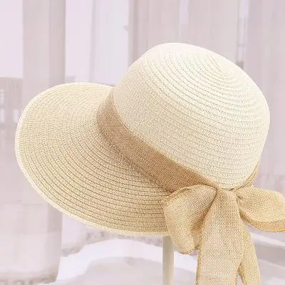 Новые горячие летние женские широкие поля, из соломы пляжные шляпы шляпа от солнца с бантом кепки s тени пляжная Спортивная Кепка - Цвет: 8