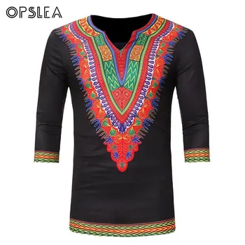 

Opslea Dashiki African Men Tribal Print Half Sleeve T Shirt African Traditional Embroidery Clothes Summer National Casual Top