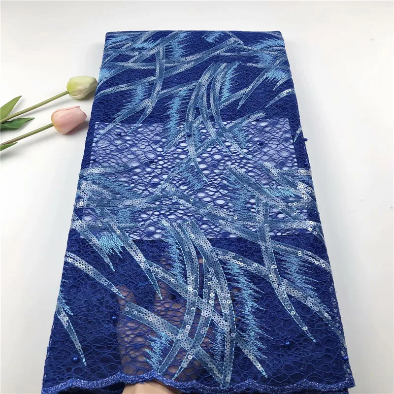 

Blue French Embroidery Beads Lace 2019 Latest African Organza Sequins Lace Fabric For Dress High Quality Nigerian Net Tulle Lace