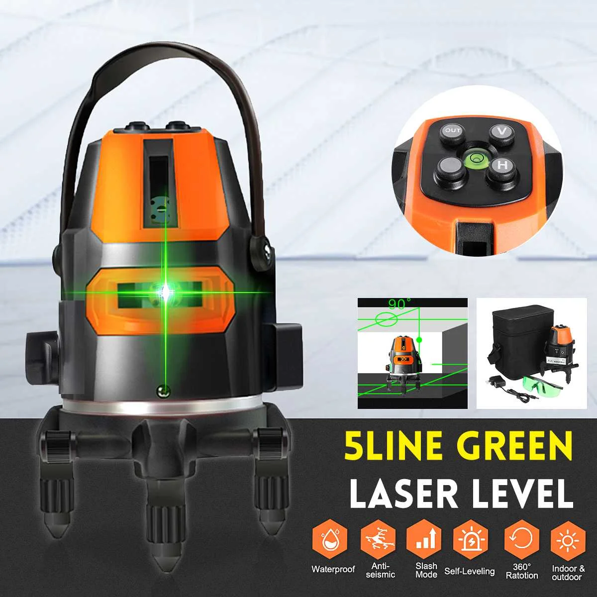 

5Line 6 Points Auto Green Laser Level Self-leveling Horizontal Vertical 360 Rotating Indoor Outdoor DIY Decoration Measure Tools