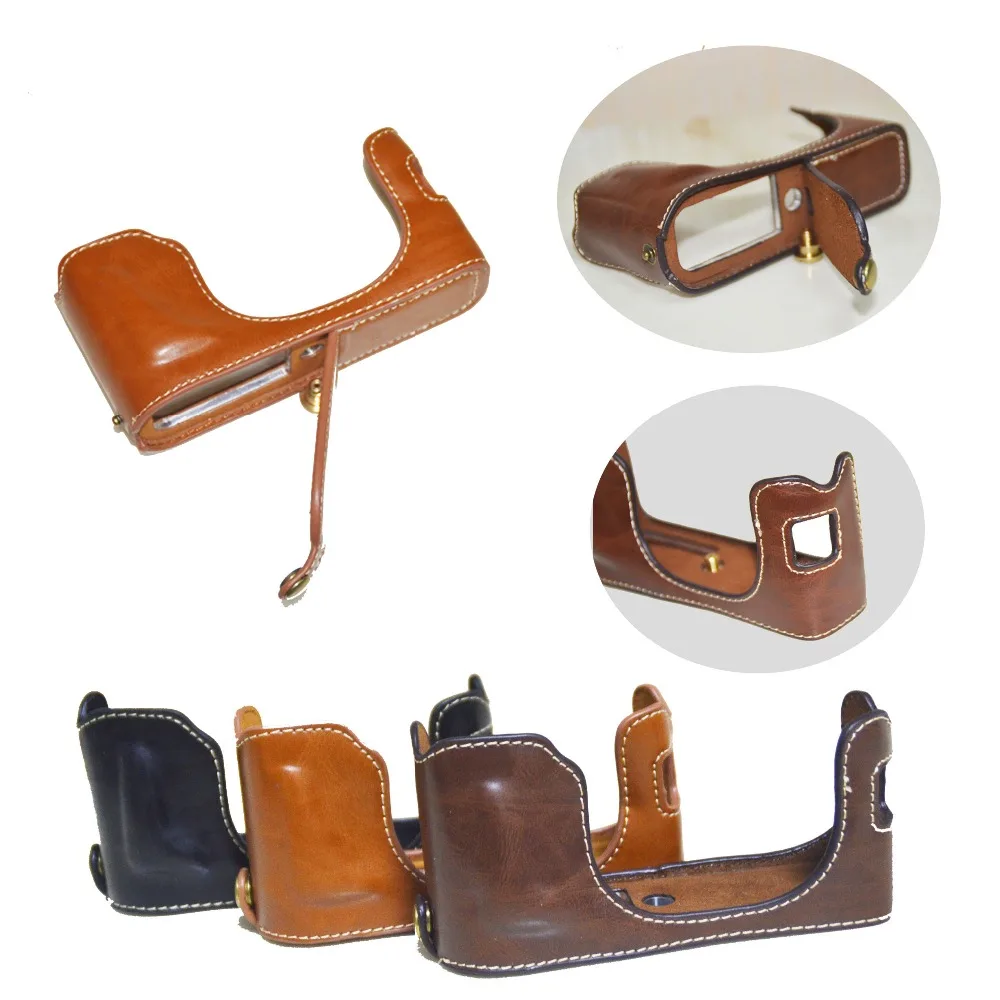 Vintage Pu Custodia In Pelle Per Fotocamera Fujifilm X100F Fuji Borsa Fotografica X100F Mezza Custodia Coperchio Inferiore Aperto Disegno Della Batter