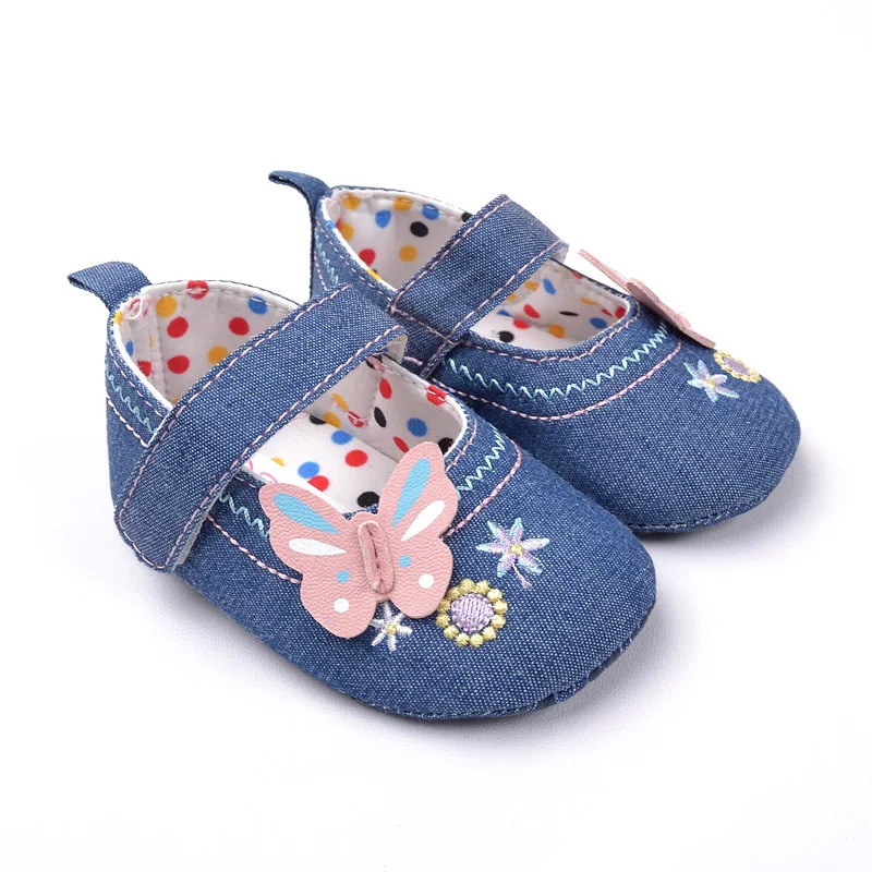 Bebé de La Mariposa Zapatos de La Princesa de Mezclilla de Moda Primeros Caminante Infantil de Lunares Forro Zapatos Primavera Verano envío de La Gota Libre