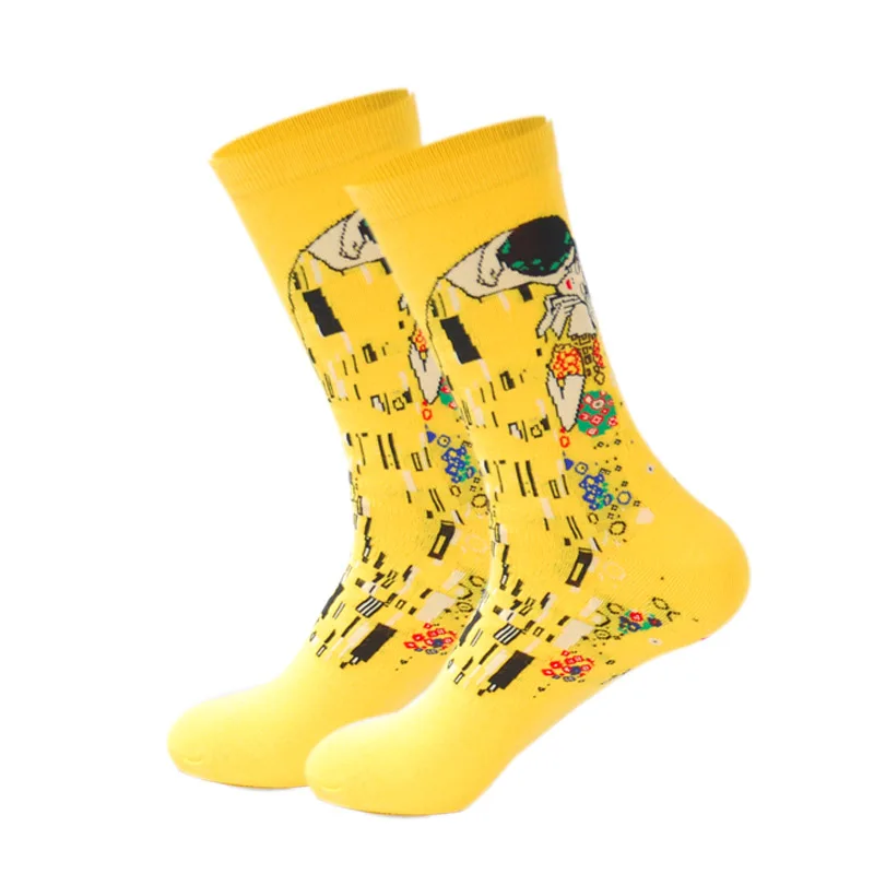 Мужские повседневные носки из чесаного хлопка, Знаменитые Картины маслом Наполеона Иисуса Моны Лизы, разноцветные забавные зимние счастливые носки - Цвет: MM0356-10-jc