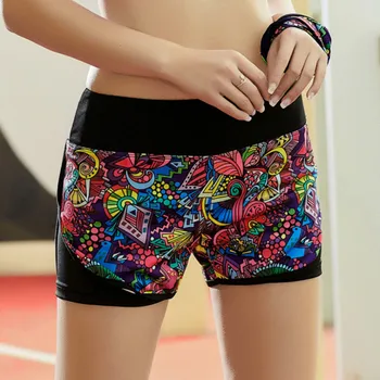 

2016 Summer women professional workout shorts printed patchwork fitness exercise clothing elastic shorts women pantalon femme