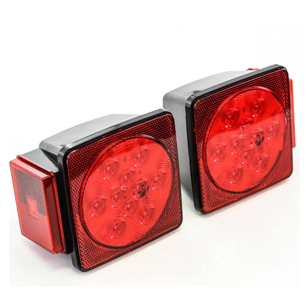 One Pair Red LED Square Trailer Truck Tail Light Lamp Mount Signal Light Flashing Rear Stop Brake Light For Vehicles Waterproof