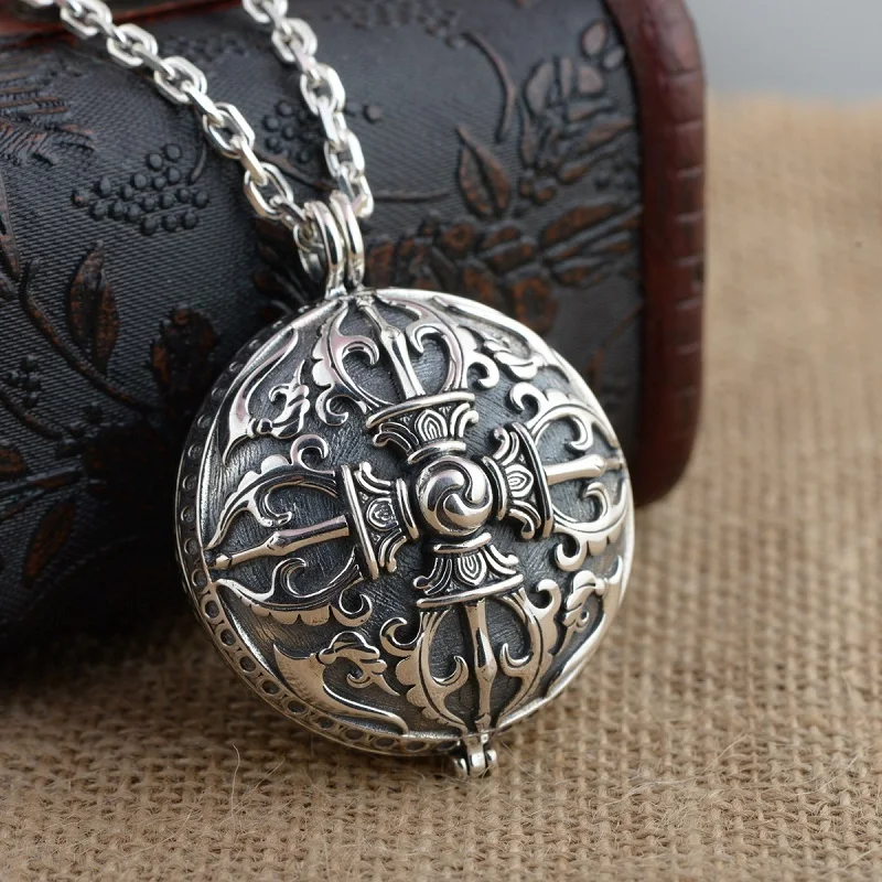 

NEW 100% 925 Silver Box Pendant Necklace Tibetan Gau Pendant Necklace Sterling Buddhist Vajra OM Mantra Pendant Necklace