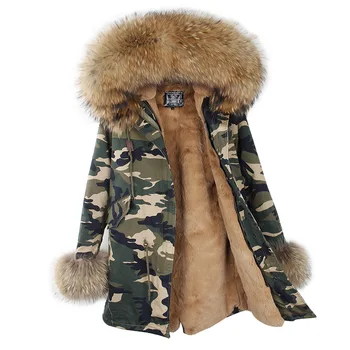 

Women Detachable Thick Long Camouflage Real Fox Fur Liner Winter Jackets Parkas 2017 Big Real Raccoon Fur Hooded Coats Outwear