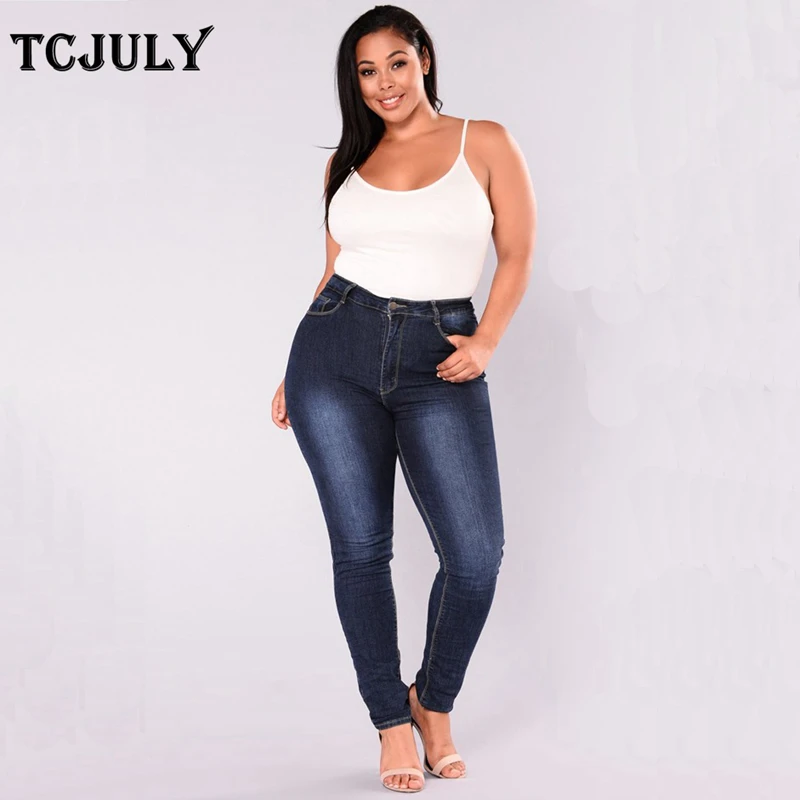TCJULY Cotton Plus Size 2XL 3XL 4XL 5XL 6XL 7XL Mom Jeans Push Up Women's Jeans Large Sizes Stretchy Bleached Casual Denim Pants