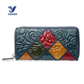 

YUBIRD Brand Women Wallet Genuine Leather Ladies Clutch Vintage Flower Embossed Patchwork Phone Wallet Women Luxury Designer