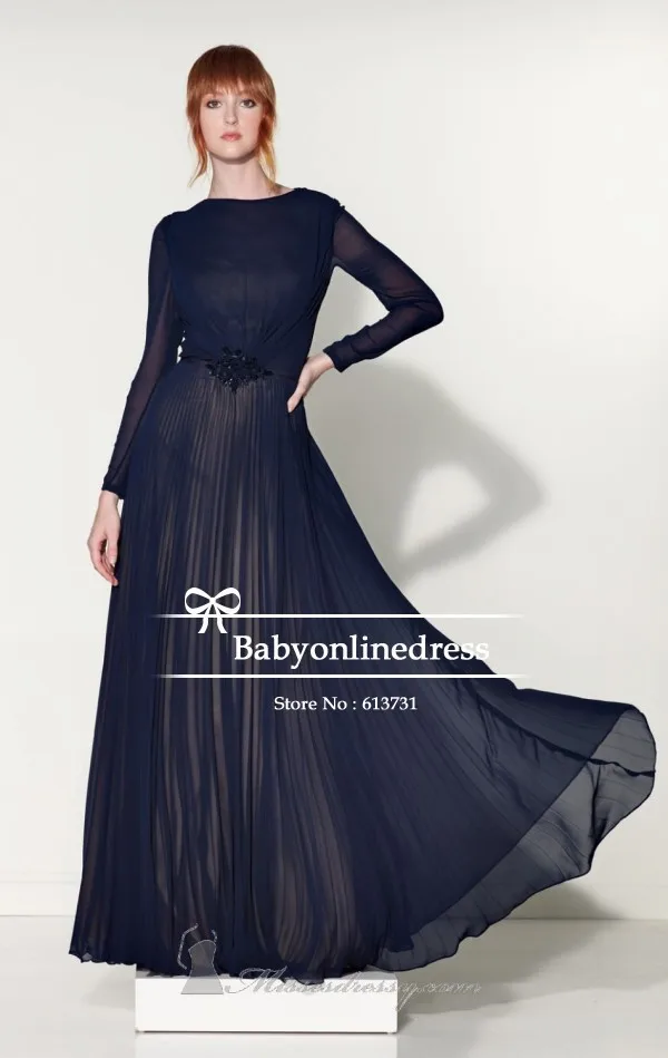 navy gown long sleeve
