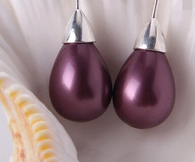 

ry00813 drip amaranth south sea shell pearl dangle earrings silver