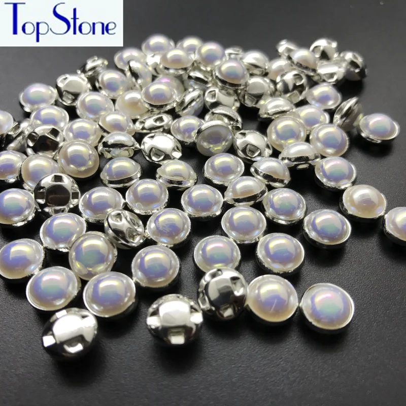 

Topstone 100pcs 8mm Sewing Multi AB Crystals Pearls Beads Silver Claw Rhinestones Round Opal Sew On Stones For Clothes T004
