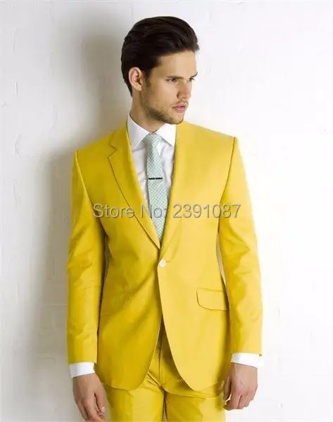 Yellow Wedding Suits For Mens Handsome Groom Tuxedos One Button Slim Fit Formal Best Man Party Prom Dress(Jacket Pants)Cheapest.jpg