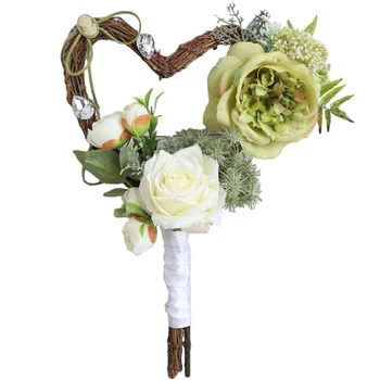 

Creative Rattan Heart-Shaped Wedding Bouquet Of Flowers Rose Fresh Sen Knot Wedding Bride Flowers