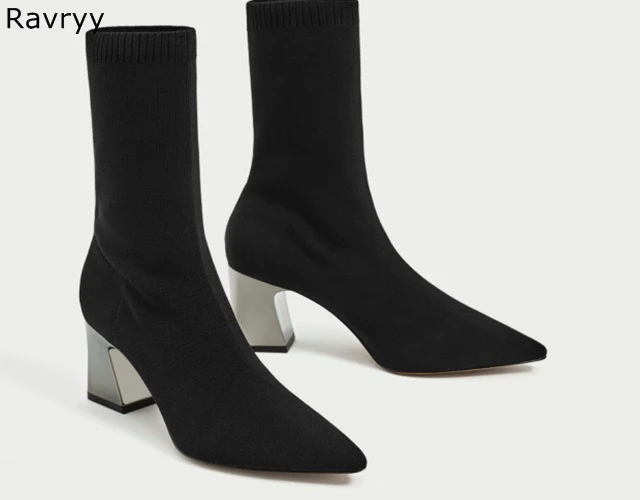 black ankle boots with silver heel