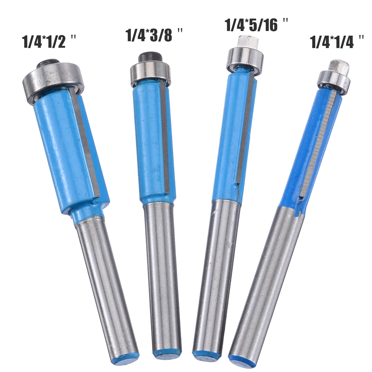 4pcs 6/8/10/12mm 1/4inch Shank Flush Trim Bits End Bearing Router Bits Set Carbide Endmill Milling Cutter Tool for Woodworking