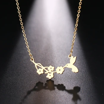 

DOTIFI Stainless Steel Necklace For Women Man Bird And Flower Gold And Silver Color Pendant Necklace Engagement Jewelry