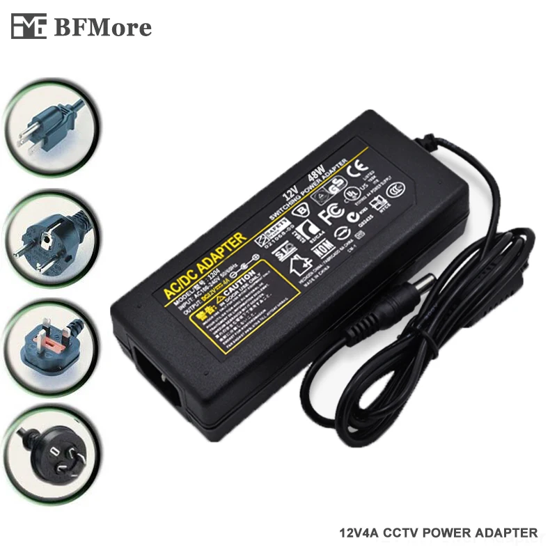 BFMore 12V4A AC 100V-240V Converter Adapter DC 48W Power Supply US/EU/UK/AU DC 5.5mm x 2.5mm for CCTV Camera NVR DVR BFMore 12V4A AC 100V-240V Converter Adapter DC 48W Power Supply US/EU/UK/AU DC 5.5mm x 2.5mm for CCTV Camera NVR DVR