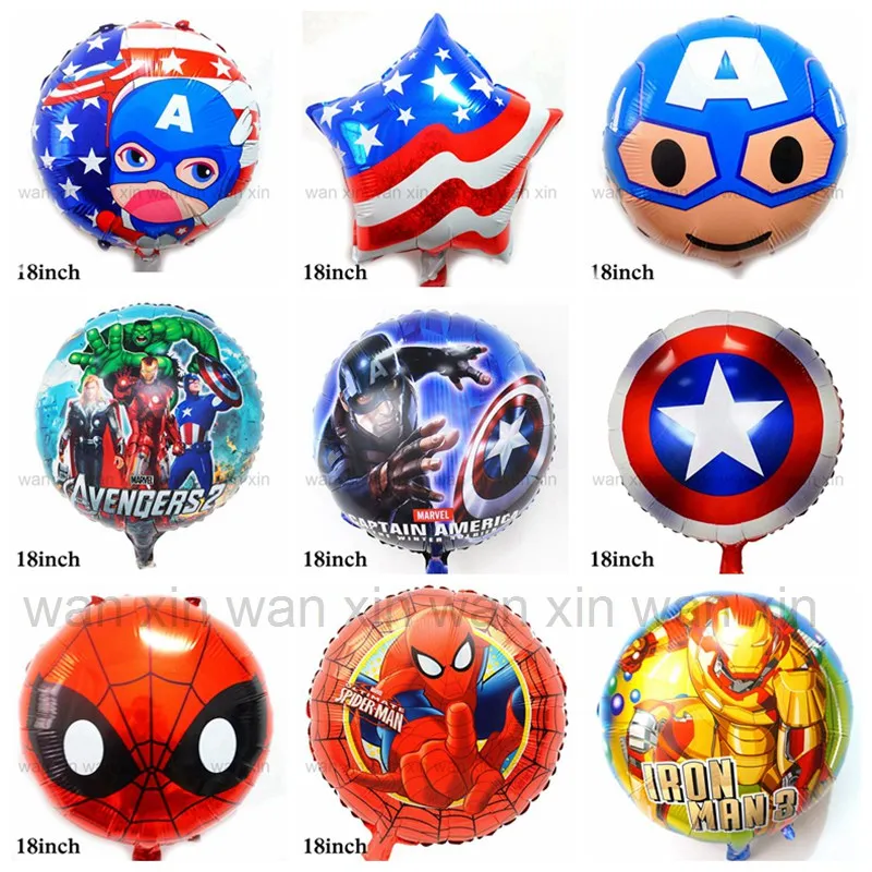 

9pcs/lot mixed Avengers party balloons 18inch round Captain America Ironman Spiderman helium balloons for Avengers toys