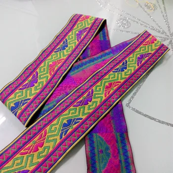 

50mm 5cm 2'' Aztec Celtic Geometric Colorful Zigzag Costume Curtain Laciness Woven Embroidery Webbing National Jacquard Ribbon